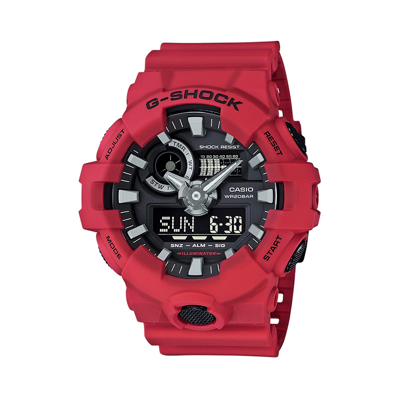 卡西欧g shock冰韧白武士时尚红色运动防水双显手表男GA700-7A 4A