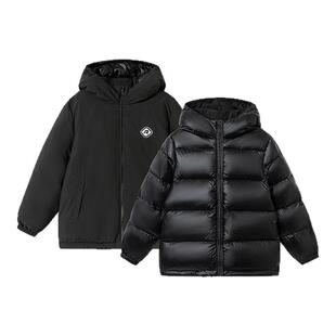 巴拉巴拉儿童羽绒服男童连帽外套大童黑色两面穿2025冬季新款童装