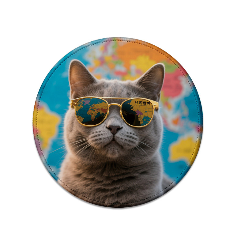 潮酷猫咪世界地图圆形鼠标垫