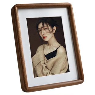 黑胡桃实木相框摆台6六寸洗写真照片打印高级感7定制做成木质空框