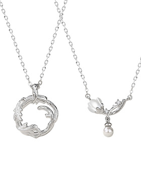 新品原创设计s925纯银木棉与橡树情侣女小众清新森系锁骨项链