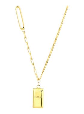 小金条项链 女纯银镀18K黄金色5G长方形金砖锁骨链简约通勤百搭潮