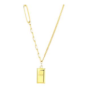 小金条项链 女纯银镀18K黄金色5G长方形金砖锁骨链简约通勤百搭潮