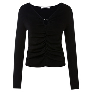 朗姿三醋酸V领修身设计感针织衫气质通勤内搭打底2026年春季新款