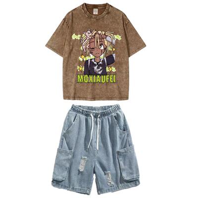 青少年短袖夏季宽松圆领套装