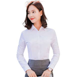 衬衫女春2019韩版修身职业V领白衬衣夏季宽松短袖大码女装工作服