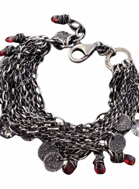 石榴石银盘层状多股链状手链纯银