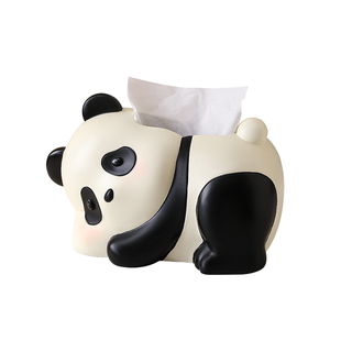可爱熊猫纸巾盒客厅茶几家用摆件创意纸抽盒卡通树脂抽纸盒高颜值