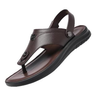 红蜻蜓男士夹脚凉鞋男款防滑夏季沙滩鞋凉拖鞋真皮人字拖头层牛皮