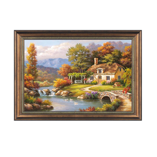 美式玄关装饰画餐厅挂画饭厅复古风景壁画卧室客厅背景墙欧式油画