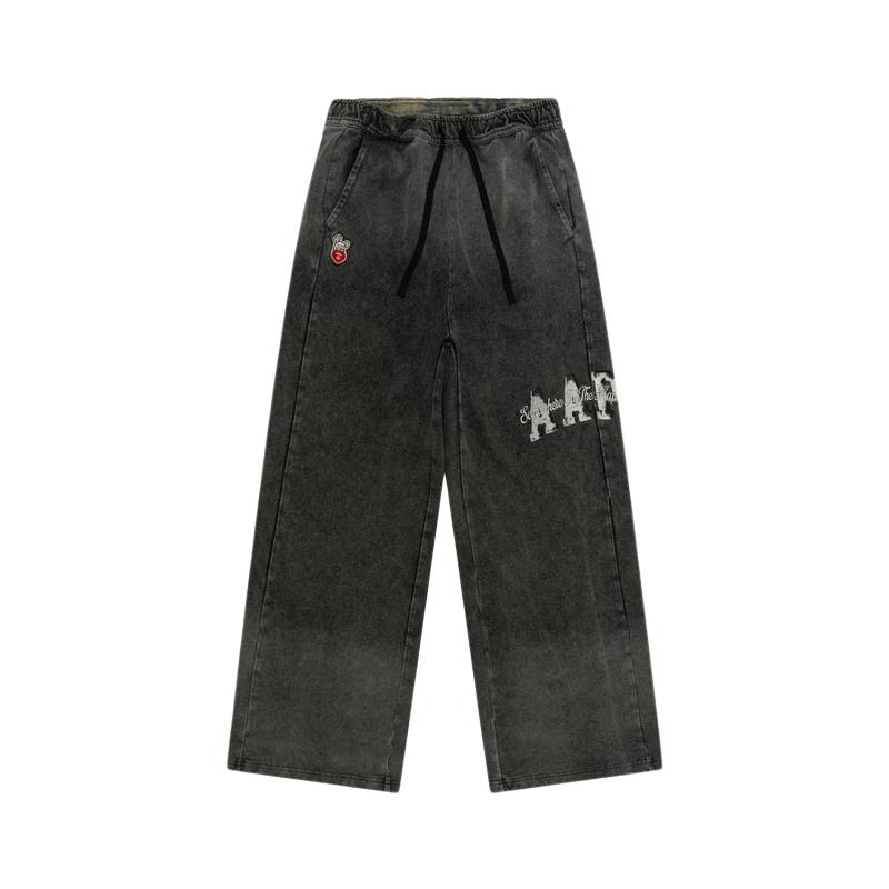 Aape猿人字母刺绣水洗做旧系带裤