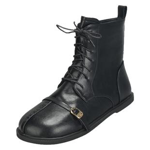 前掌加宽大码女鞋41到43秋季新款真皮靴子平底弹力靴短靴宽头女靴