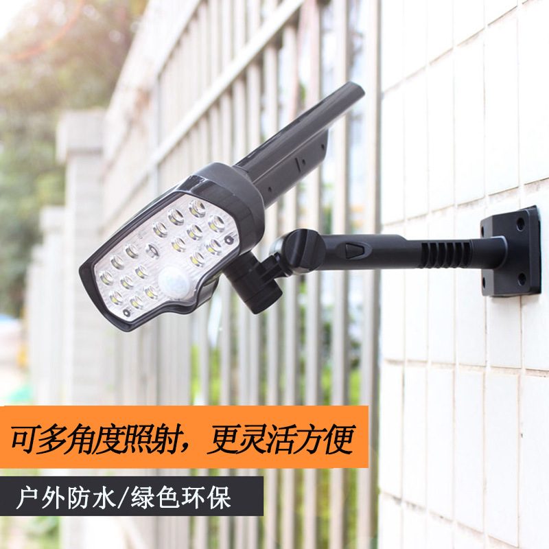 新款17led太阳能仿监控灯家用照明别墅人体感应小路灯鲨鱼灯