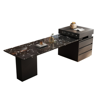 天然奢石岛台餐桌一体黑玫瑰别墅家用客厅高级感带水槽中导台定制