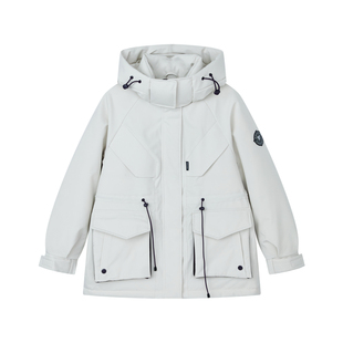 快鱼2025冬季女中长款收腰身派克服戴帽加厚工装大口袋女羽绒衣服