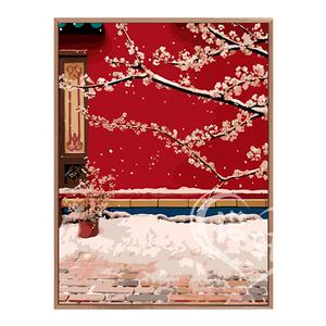 雪景故宫红墙腊梅 diy数字油画手工填色涂色丙烯油彩画手绘装饰画