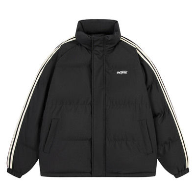 SRME美式复古两条杠设计简约Logo字母印花立领加厚保暖面包棉服