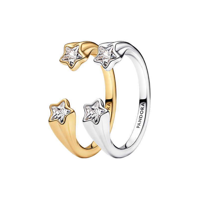 Pandora潘多拉时刻双星戒指银色流星情侣款星星戒指