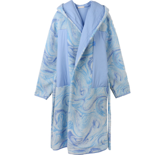 朵朵可可秋冬季宽松印花连帽保暖双层珊瑚绒男家居服长袍外套