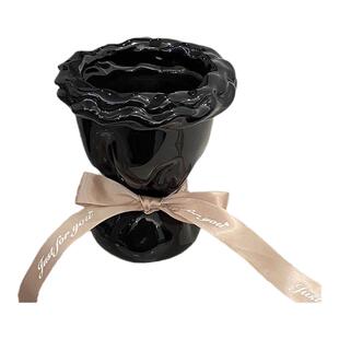 网红高档插花欧式奶油风花器客厅插花瓶手捧花束陶瓷花瓶大口径