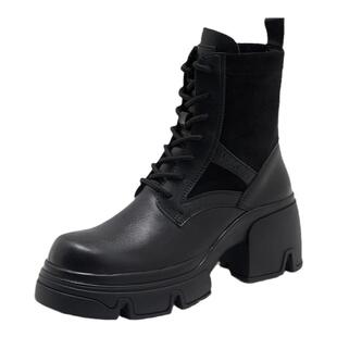 Walker Shop马丁靴女2025秋冬季厚底高跟复古系带显瘦松糕机车靴