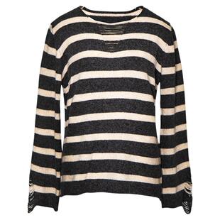 LEONSENSE力上司 V领羊毛条纹毛衣长袖 慵懒经典微宽松老钱风上衣