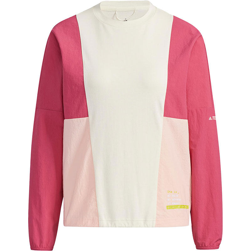 Adidas/阿迪达斯正品新款户外女子运动梭织长袖舒适T恤上衣GN7555