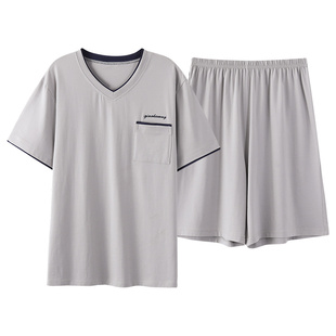 中老年睡衣男士夏季薄款短袖短裤大码宽松夏天爸爸家居服套装
