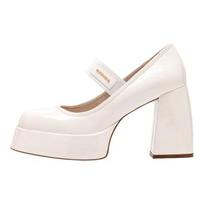 方头玛丽珍鞋JOOC一字带粗跟