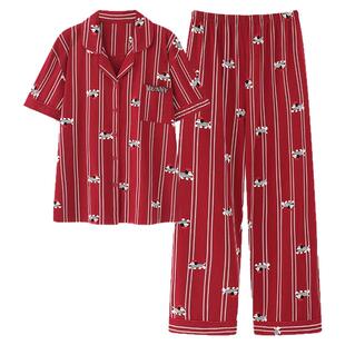 末里末【赤红条纹】2026本命年马年春秋纯棉喜庆红情侣睡衣礼盒装