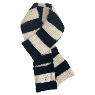 日系撞色黑白条纹毛绒小围巾秋冬季百搭针织窄版围脖韩版凹造型女