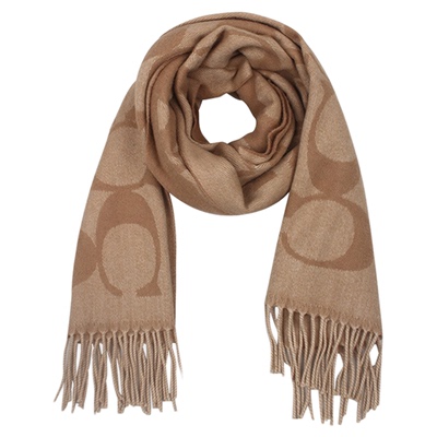 蔻驰经典标志印花羊毛流苏围巾