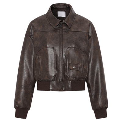 MOUSSY 秋冬新品复古短款质感翻领皮衣外套 028IAA30-1081