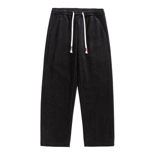 WASSUP羊羔绒卫裤男士秋冬季加绒加厚潮流休闲直筒青少年百搭长裤
