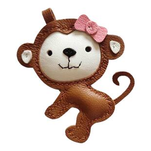可爱钥匙挂件生肖小猴子创意头层羊皮手工礼品包包挂件DIY材料包