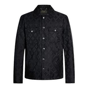 Mangano曼加龙 黑色满印logo翻领休闲棉服秋冬新款休闲夹克棉衣男