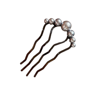 珍珠u型发簪女高级感枪黑色插梳发钗古风新中式簪子盘发神器头饰