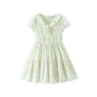 森马连衣裙女荷叶边V领2025新款肌理碎花裙浅春系Dress in light