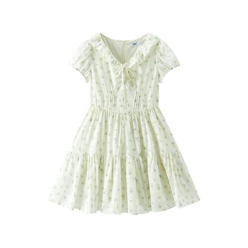 森马连衣裙女荷叶边V领2025新款肌理碎花裙浅春系Dress in light