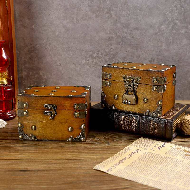 欧式复古珠宝收纳盒桌面杂物手带百宝箱账儿童锁整理盒化妆盒木质