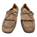 复古反绒皮流苏乐福鞋女真皮圆头一脚蹬懒人豆豆鞋百搭休闲单鞋潮