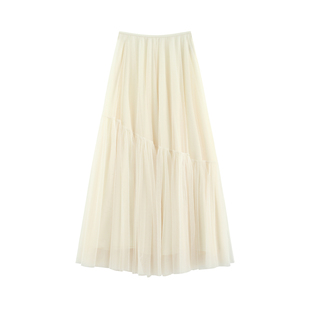 【轻尘】重磅推荐 手工钉珠立体裥褶艺术感网纱高腰半身裙-SS1258