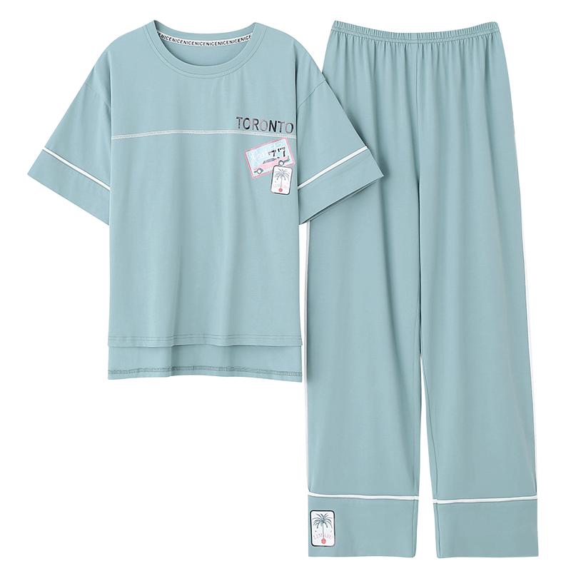 睡衣女夏季纯棉2025年新款短袖长裤家居服套装可外穿薄款全棉套装