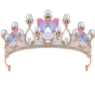 新款公主皇冠头饰儿童高端水晶发箍女童头箍女孩生日礼物大气王冠