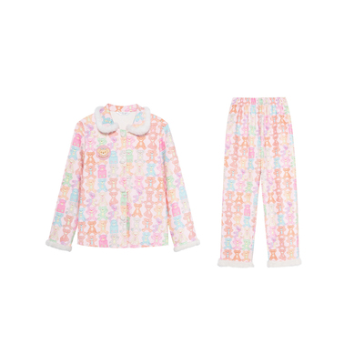 原创软糖小熊印花雪尼绒睡衣套装