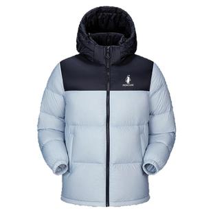 企鹅热能户外粉色羽绒服2025秋冬运动加厚连帽面包服短款男女外套