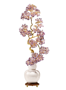 紫水晶发财树玄关竖高摆件轻奢风壁龛细长艺术装饰品新房搬家礼物