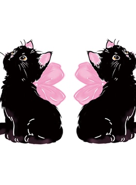 小黑猫彩色纹身贴她画儿童贴画