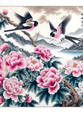 牡丹花开富贵喜鹊贴纸玄关背景图门窗花鸟壁纸个性贴画家居装饰画