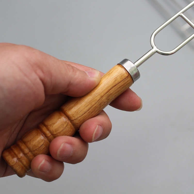 双针烤鸡翅木柄叉加粗无磁不锈钢家用饭店烧烤签加长户外烧烤工具